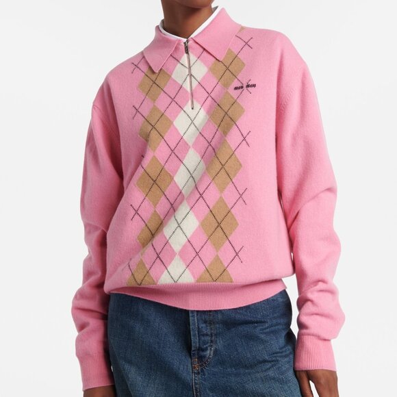 Miu Miu Argyle cashmere polo sweater - Picture 4 of 14